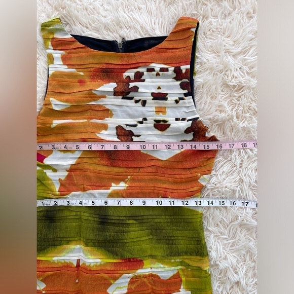 Alice + Olivia Valerie Silk Ruched Mesh Orange White Green Sleeveless Dress SZ 6 - Picture 4 of 12